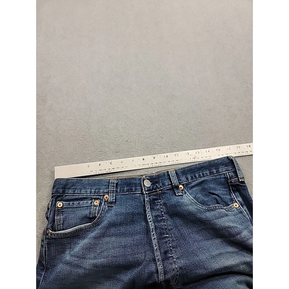 Levis Mens 501 (30x29) Jeans Straight Button Fly Mid‎ Stretch Dark Blue